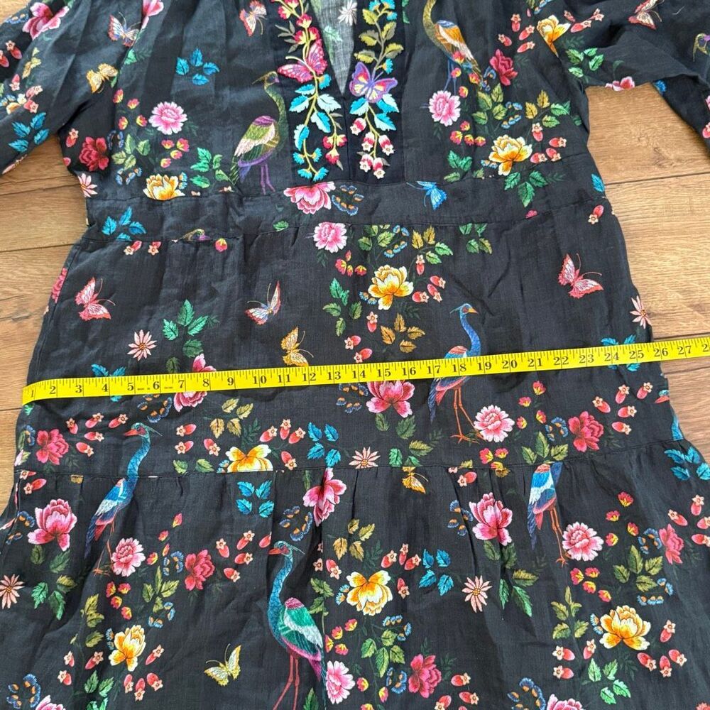 NWOT Was Womens Floral Tiered Embroidered V-Neck Boho Midi Dress Black Size XL - Picture 11 of 16